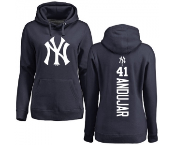 Baseball Women's New York Yankees #41 Miguel Andujar Navy Blue Backer Pullover Hoodie