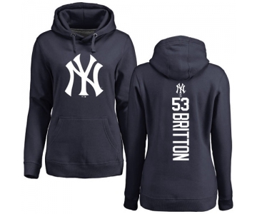 Baseball Women's New York Yankees #53 Zach Britton Navy Blue Backer Pullover Hoodie