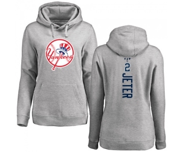 MLB Women's Nike New York Yankees #2 Derek Jeter Ash Backer Pullover Hoodie