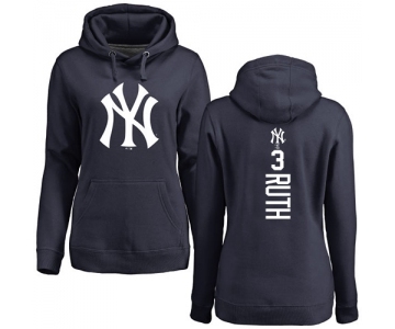 MLB Women's Nike New York Yankees #3 Babe Ruth Navy Blue Backer Pullover Hoodie