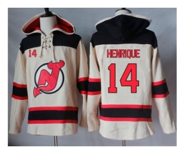 Men's New Jersey Devils #14 Adam Henrique Cream Sawyer Hooded Sweatshirt Stitched NHL Jersey