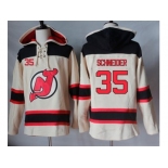 Men's New Jersey Devils #35 Cory Schneider Cream Sawyer Hooded Sweatshirt Stitched NHL Jersey