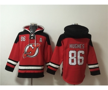 Men's New Jersey Devils #86 Jack Hughes Red Ageless Must-Have Lace-Up Pullover Hoodie