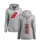 Hockey Women New Jersey Devils #1 Keith Kinkaid Ash Backer Pullover Hoodie