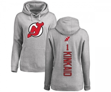 Hockey Women New Jersey Devils #1 Keith Kinkaid Ash Backer Pullover Hoodie