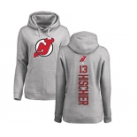 Hockey Women New Jersey Devils #13 Nico Hischier Ash Backer Pullover Hoodie