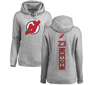 Hockey Women New Jersey Devils #23 Stefan Noesen Ash Backer Pullover Hoodie