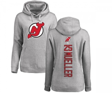 Hockey Women New Jersey Devils #25 Mirco Mueller Ash Backer Pullover Hoodie