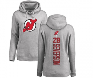 Hockey Women New Jersey Devils #28 Damon Severson Ash Backer Pullover Hoodie