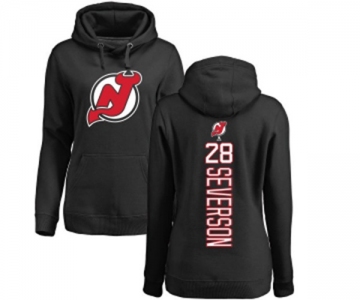 Hockey Women New Jersey Devils #28 Damon Severson Black Backer Pullover Hoodie