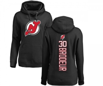 Hockey Women New Jersey Devils #30 Martin Brodeur Black Backer Pullover Hoodie