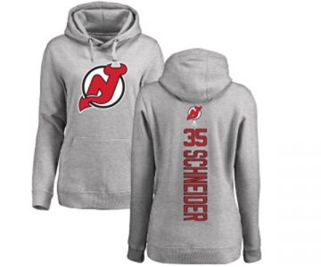 Hockey Women New Jersey Devils #35 Cory Schneider Ash Backer Pullover Hoodie