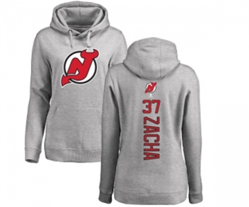 Hockey Women New Jersey Devils #37 Pavel Zacha Ash Backer Pullover Hoodie