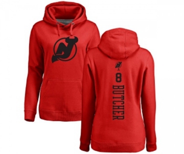 Hockey Women New Jersey Devils #8 Will Butcher Red One Color Backer Pullover Hoodie