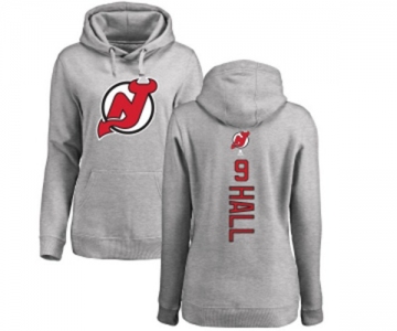 Hockey Women New Jersey Devils #9 Taylor Hall Ash Backer Pullover Hoodie