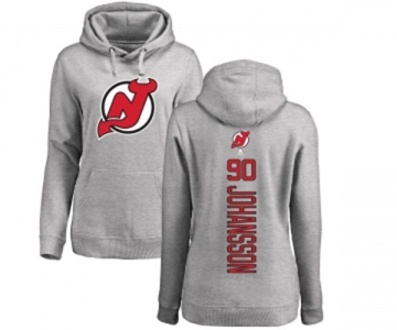 Hockey Women New Jersey Devils #90 Marcus Johansson Ash Backer Pullover Hoodie