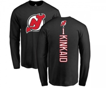 Hockey New Jersey Devils #1 Keith Kinkaid Black Backer Long Sleeve T-Shirt