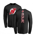 Hockey New Jersey Devils #19 Travis Zajac Black Backer Long Sleeve T-Shirt