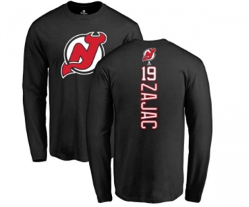 Hockey New Jersey Devils #19 Travis Zajac Black Backer Long Sleeve T-Shirt