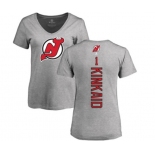 Hockey Women New Jersey Devils #1 Keith Kinkaid Ash Backer T-Shirt