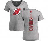 Hockey Women New Jersey Devils #1 Keith Kinkaid Ash Backer T-Shirt