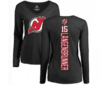 Hockey Women New Jersey Devils #15 Jamie Langenbrunner Black Backer Long Sleeve T-Shirt