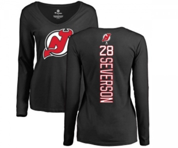 Hockey Women New Jersey Devils #28 Damon Severson Black Backer Long Sleeve T-Shirt