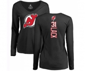 Hockey Women New Jersey Devils #31 Eddie Lack Black Backer Long Sleeve T-Shirt