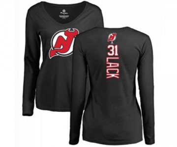 Hockey Women New Jersey Devils #31 Eddie Lack Black Backer Long Sleeve T-Shirt