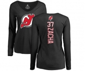 Hockey Women New Jersey Devils #37 Pavel Zacha Black Backer Long Sleeve T-Shirt