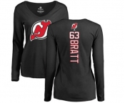 Hockey Women New Jersey Devils #63 Jesper Bratt Black Backer Long Sleeve T-Shirt