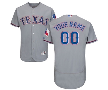 Men's Texas Rangers Customized Grey Road Flex Base Authentic Collection Baseball Jersey