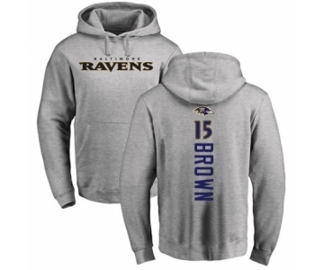 Football Baltimore Ravens #15 Marquise Brown Ash Backer Pullover Hoodie