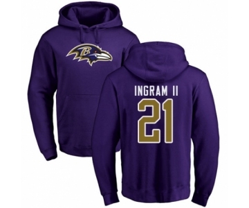 Football Baltimore Ravens #21 Mark Ingram II Purple Name & Number Logo Pullover Hoodie