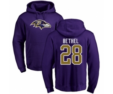 Football Baltimore Ravens #28 Justin Bethel Purple Name & Number Logo Pullover Hoodie