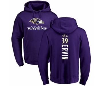 Football Baltimore Ravens #39 Tyler Ervin Purple Backer Pullover Hoodie