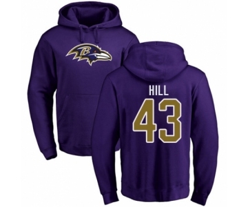 Football Baltimore Ravens #43 Justice Hill Purple Name & Number Logo Pullover Hoodie