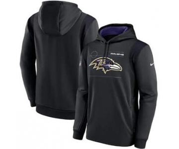 Men's Baltimore Ravens 2021 Black Sideline Logo Performance Pullover Hoodie