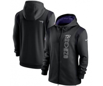 Men's Baltimore Ravens 2021 Black Sideline Team Performance Full-Zip Hoodie