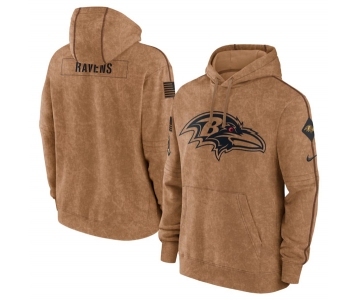 Men's Baltimore Ravens 2023 Brown Salute to Service Pullover Hoodie