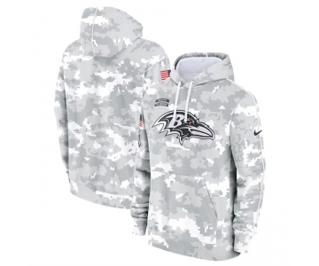 Men's Baltimore Ravens 2024 Arctic Camo Salute To Service Club Fleece Pullover Hoodie