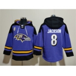 Men's Baltimore Ravens #8 Lamar Jackson Ageless Must-Have Lace-Up Pullover Hoodie