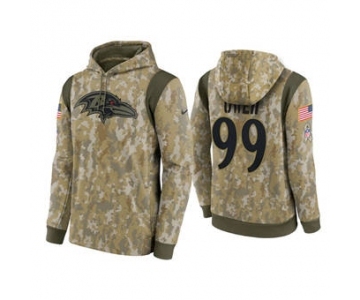 Men's Baltimore Ravens #99 Jayson Oweh Camo 2021 Salute To Service Therma Performance Pullover Football Hoodie