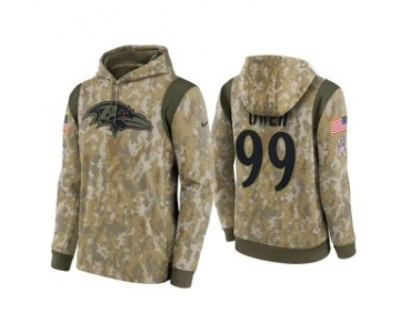 Men's Baltimore Ravens #99 Jayson Oweh Camo 2021 Salute To Service Therma Performance Pullover Hoodie