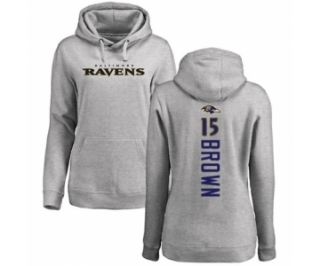 Football Women's Baltimore Ravens #15 Marquise Brown Ash Backer Pullover Hoodie