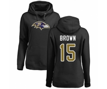 Football Women's Baltimore Ravens #15 Marquise Brown Black Name & Number Logo Pullover Hoodie