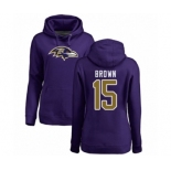 Football Women's Baltimore Ravens #15 Marquise Brown Purple Name & Number Logo Pullover Hoodie