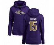 Football Women's Baltimore Ravens #15 Marquise Brown Purple Name & Number Logo Pullover Hoodie