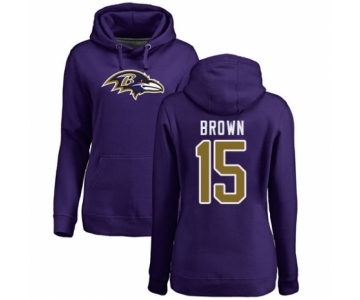 Football Women's Baltimore Ravens #15 Marquise Brown Purple Name & Number Logo Pullover Hoodie