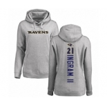 Football Women's Baltimore Ravens #21 Mark Ingram II Ash Backer Pullover Hoodie